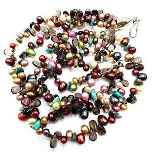 Jay King Mine Finds Sterling Silver Multicolor Pearl & Smoky Topaz Necklace